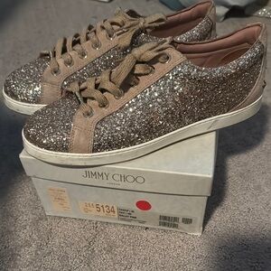 Jimmy Choo Sparkling Sneakers - Silver and Tan